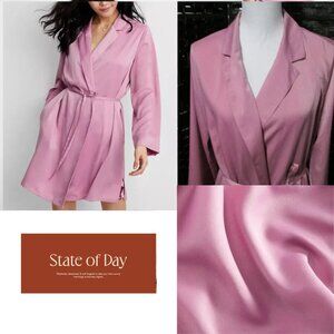 State of Day Notched Collar Crepe de Chine Self-Tie Robe Mauve Orchid NWT